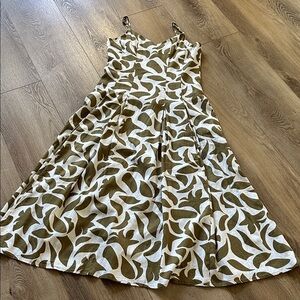 Anthropology Olive and Cream Patterned Dress
